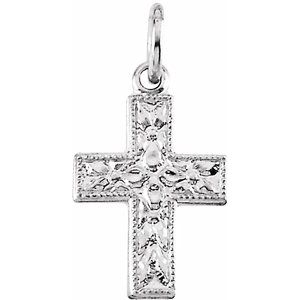 14K White 10x7.5 mm Floral-Inspired Cross Pendant - Siddiqui Jewelers