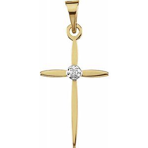 14K Yellow/White 17x11 mm .005 CT Diamond Cross Pendant - Siddiqui Jewelers