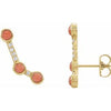 14K Yellow Pink Coral & .01 CTW Diamond Scattered Cabochon Ear Climbers - Siddiqui Jewelers