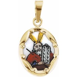 14K Yellow 13x10 mm Moses Hand-Painted Porcelain Medal - Siddiqui Jewelers