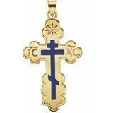 14K Yellow 40x26 mm Orthodox Cross Pendant with Blue Enamel - Siddiqui Jewelers
