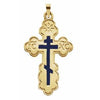14K Yellow 32x21 mm Orthodox Cross Pendant with Blue Enamel - Siddiqui Jewelers