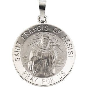 14K White 18 mm Round St. Francis of Assisi Medal - Siddiqui Jewelers