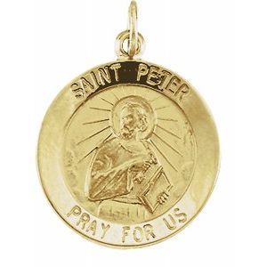 14K Yellow 18 mm Round St. Peter Medal - Siddiqui Jewelers