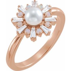 14K Rose  Cultured White Akoya Pearl, White Opal & 1/4 CTW Diamond - Siddiqui Jewelers