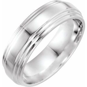 14K White 7 mm Double Beveled-Edge Band Size 9 - Siddiqui Jewelers