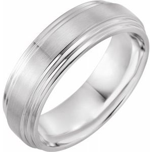 14K White 7 mm Double Beveled-Edge Band with Satin/Polished Finish Size 10 - Siddiqui Jewelers