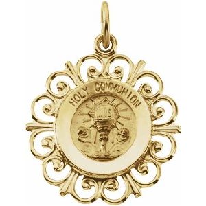 14K Yellow 20x18.5 mm Holy Communion Medal - Siddiqui Jewelers