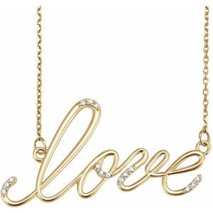 14K Yellow .08CTW Diamond "Love" Design 18" Necklace - Siddiqui Jewelers