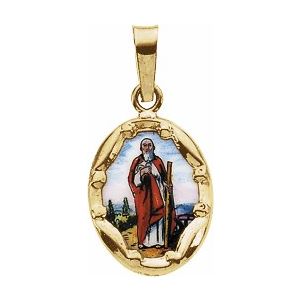 14K Yellow 13x10 mm Oval Hand Painted Porcelain St. Jude Medal - Siddiqui Jewelers