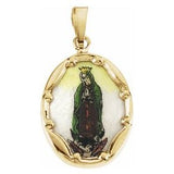 14K Yellow 20x15 mm Our Lady of Guadalupe Hand-Painted Porcelain Medal - Siddiqui Jewelers