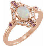 14K Rose Cabochon Ethiopian Opal, Pink Sapphire & .06 CTW Diamond Ring - Siddiqui Jewelers