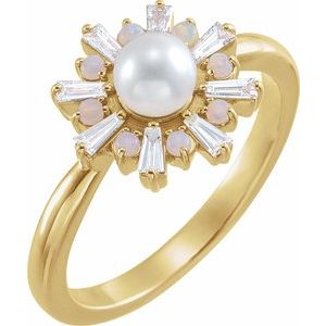 14K Yellow  Cultured White Akoya Pearl, White Opal & 1/4 CTW Diamond - Siddiqui Jewelers