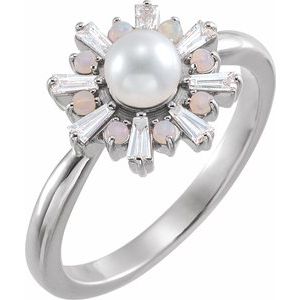 14K White  Cultured White Akoya Pearl, White Opal & 1/4 CTW Diamond - Siddiqui Jewelers