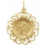 14K Yellow 18 mm Round Guardian Angel Pendant Medal - Siddiqui Jewelers