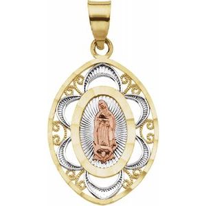 14K Yellow/Rose 22x17 mm Oval Our Lady of Guadalupe Medal with Rhodium Plating - Siddiqui Jewelers