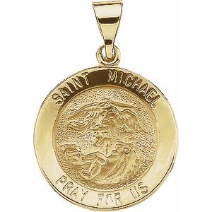 14K Yellow 18x18 mm Round Hollow St. Michael Medal - Siddiqui Jewelers