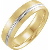 14K Yellow & White 6 mm Grooved Band with Brush Finish Size 10 - Siddiqui Jewelers