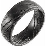 Damascus Steel Flat Black  Patterned Band Size 7 - Siddiqui Jewelers