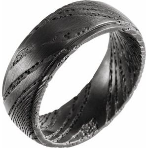 Damascus Steel Flat Black  Patterned Band Size 10 - Siddiqui Jewelers