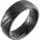Damascus Steel Flat Black  Patterned Band Size 10.5 - Siddiqui Jewelers