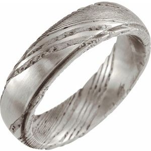 Damascus Steel 6 mm Patterned Flat Edge Band Size 9 - Siddiqui Jewelers