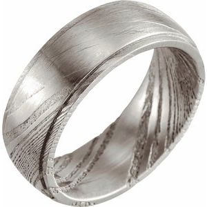 Damascus Steel 8 mm Patterned Flat Edge Band Size 10 - Siddiqui Jewelers