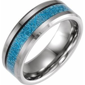 Tungsten Band with Imitation Blue Meteorite Inlay Size 8.5 - Siddiqui Jewelers