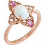 14K Rose Ethiopian Opal, Pink Sapphire & .05 CTW Diamond Vintage-Inspired Ring - Siddiqui Jewelers