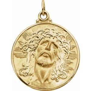 14K Yellow 23 mm Round Face of Jesus (Ecce Homo) Medal - Siddiqui Jewelers