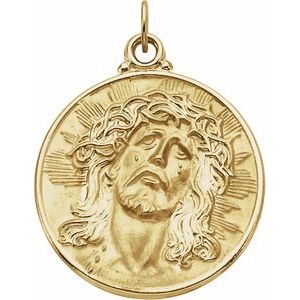14K Yellow 28 mm Round Face of Jesus (Ecce Homo) Medal - Siddiqui Jewelers