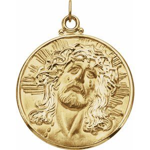 14K Yellow 33 mm Round Face of Jesus (Ecce Homo) Medal - Siddiqui Jewelers