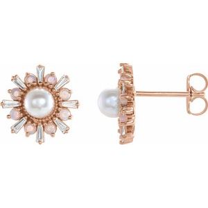 14K Rose Akoya Pearl, White Opal & 1/6 CTW Diamond Earrings - Siddiqui Jewelers