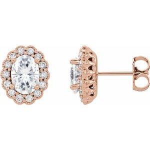 14K Rose 7x5 mm Oval Forever One™ Moissanite & 3/8 CTW Diamond Earrings - Siddiqui Jewelers