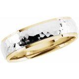 14K Yellow/White 6 mm Flat Edge Band with Hammer Finish Size 9.5 - Siddiqui Jewelers