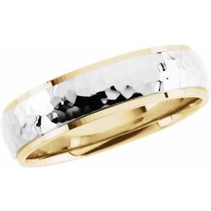 14K Yellow/White 6 mm Flat Edge Band with Hammer Finish Size 9.5 - Siddiqui Jewelers
