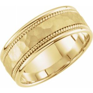 14K Yellow 8 mm Rope Design Band with Hammer Finish Size 10 - Siddiqui Jewelers