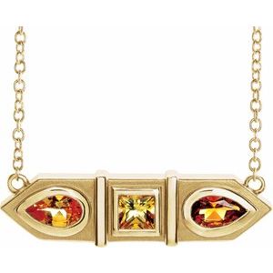 14K Yellow Multi-Gemstone Geometric Bar 18" Necklace - Siddiqui Jewelers