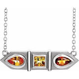 Platinum Multi-Gemstone Geometric Bar 16" Necklace - Siddiqui Jewelers