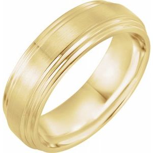 14K Yellow 7 mm Double Beveled-Edge Band with Satin/Polished Finish Size 11 - Siddiqui Jewelers