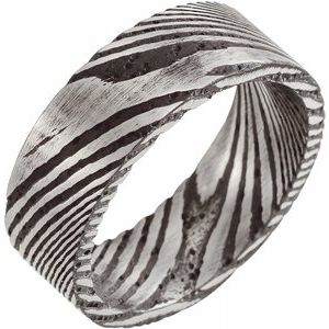 Damascus Steel 8 mm Patterned Flat Band Size 10 - Siddiqui Jewelers