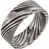 Damascus Steel 8 mm Patterned Flat Band Size 13 - Siddiqui Jewelers