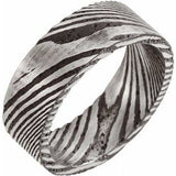Damascus Steel 8 mm Patterned Flat Band Size 8 - Siddiqui Jewelers