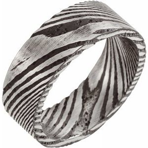 Damascus Steel 8 mm Patterned Flat Band Size 8 - Siddiqui Jewelers