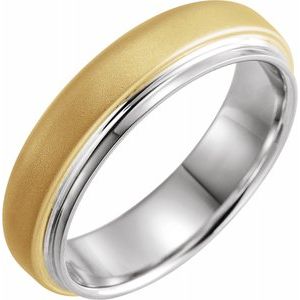 14K White & Yellow 6 mm Edged Band with Brushed Finished Size 7 - Siddiqui Jewelers