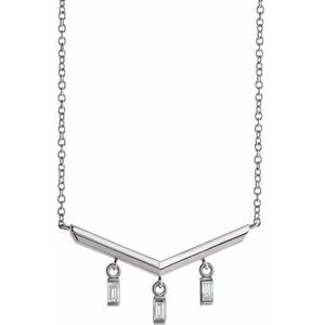 14K White 1/8 CTW Diamond V Bar 18" Necklace - Siddiqui Jewelers