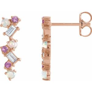 14K Rose Ethiopian Opal, Pink Sapphire & 1/10 CTW Diamond Scattered Bar Earrings - Siddiqui Jewelers