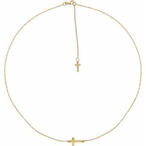 14K Yellow 1/10 CT Diamond Sideways Cross Necklace-Siddiqui Jewelers