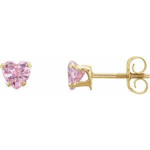 14K Yellow 4x3.5 mm Heart Pink Cubic Zirconia Youth Stud Earrings - Siddiqui Jewelers