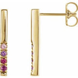 14K Yellow Pink Multi-Gemstone French-Set Bar Earrings - Siddiqui Jewelers